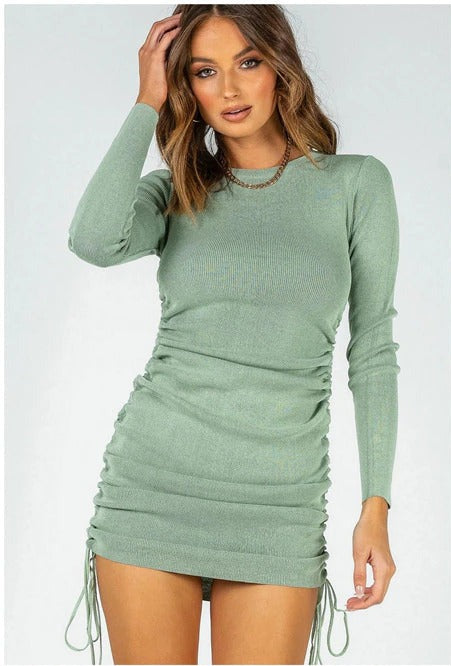 Dance With Me Ruched Mini Dress - Green
